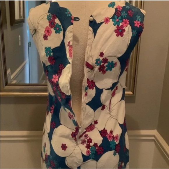 1960’s Vintage Hawaiian Surf Blue White Psychedelic Scalloped Hem Mini Dress EC - Picture 6 of 15